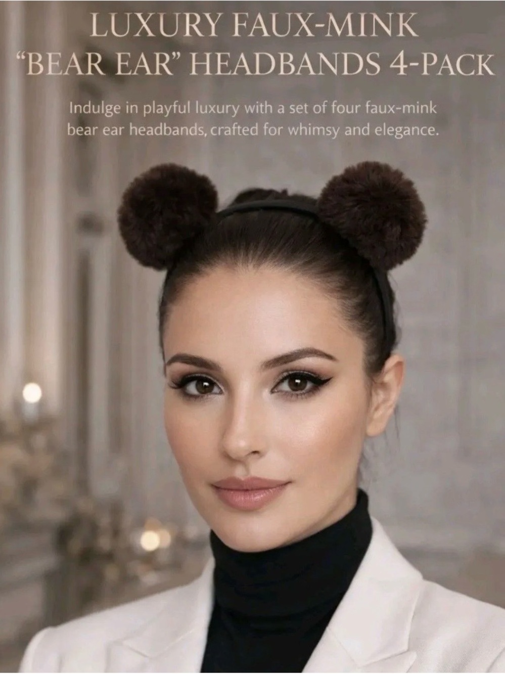 Faux-Mink Bear Ear Headband - Brown